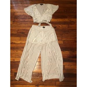 Striped 2 Piece Pants and Crop Top Set